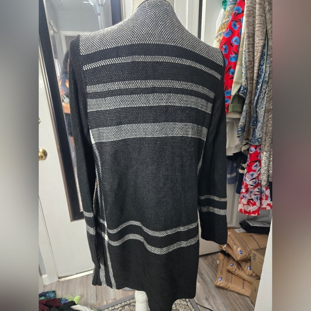 Charter Club Plaid Open Front Cardigan Deep Black Combo Sz Small - Picture 4 of 8